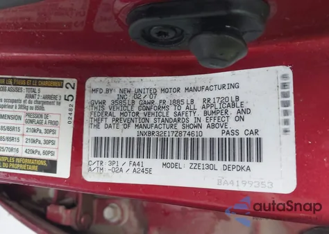 2007 Toyota Corolla Ce from USA, damaged, VIN 1NXBR32E17Z874610